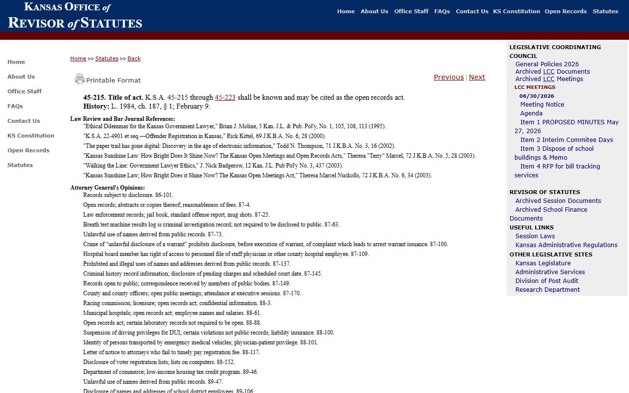 Thomas County arrest records and court charges Kansas Open Records Act source
