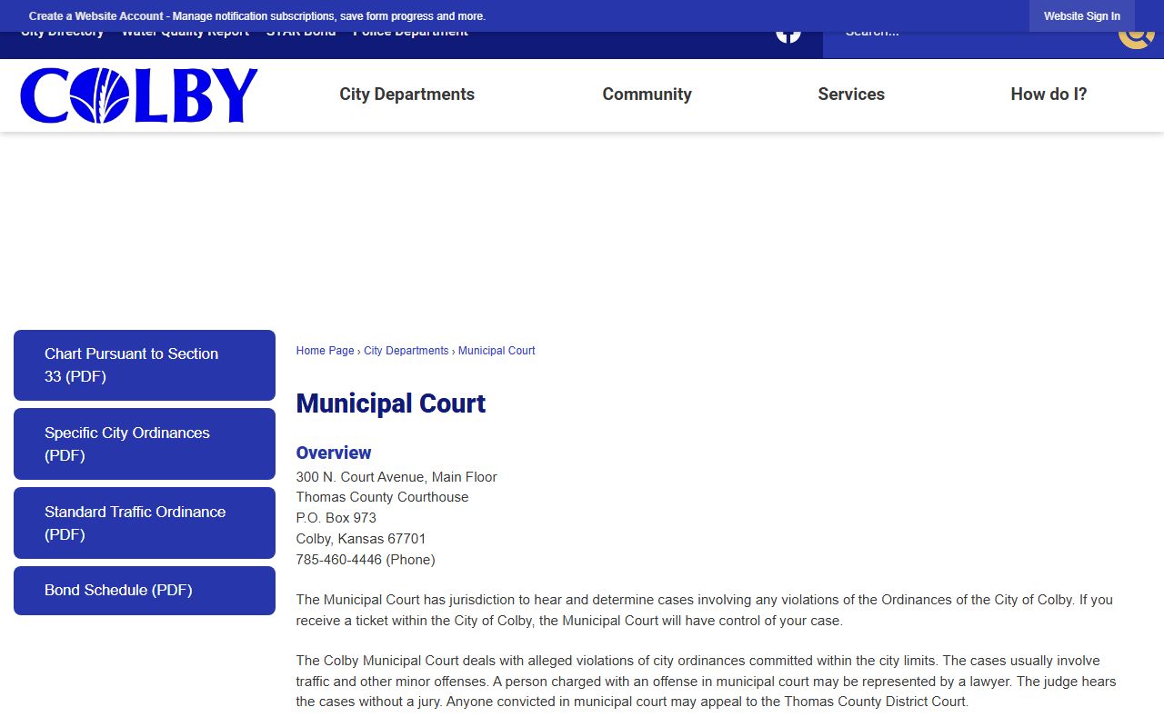 Thomas County arrest records and charges Colby Municipal Court path
