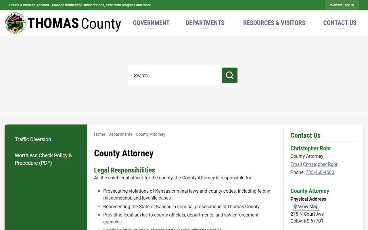 Thomas County criminal court records County Attorney prosecution role