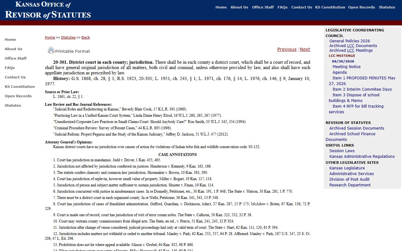 Thomas County criminal court records Kansas district court jurisdiction statute