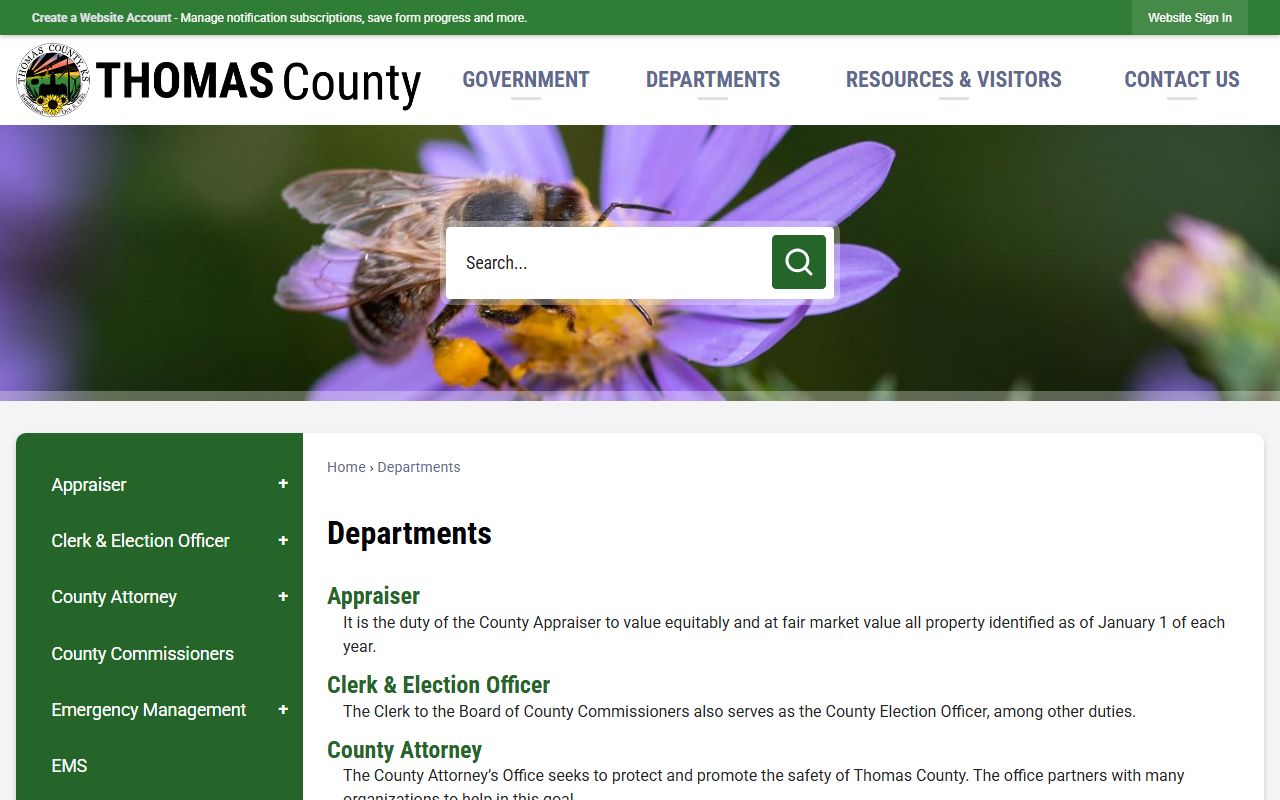 Thomas County court records office routing on the departments page