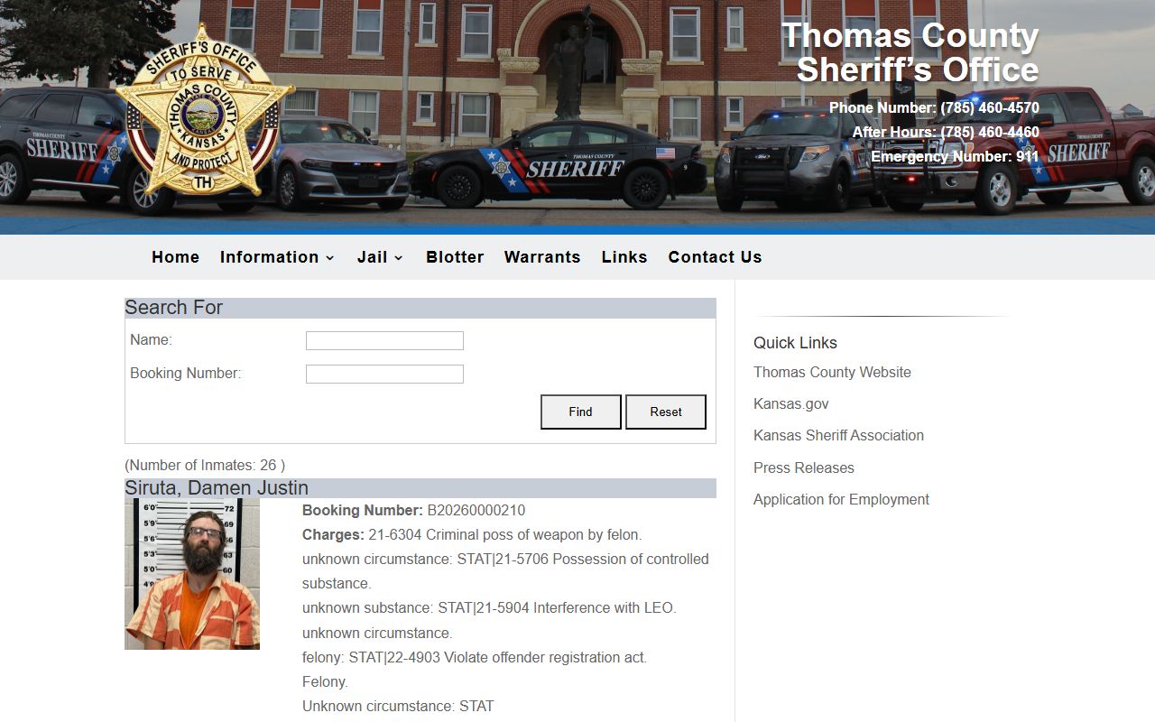 Thomas County inmate search jail roster results