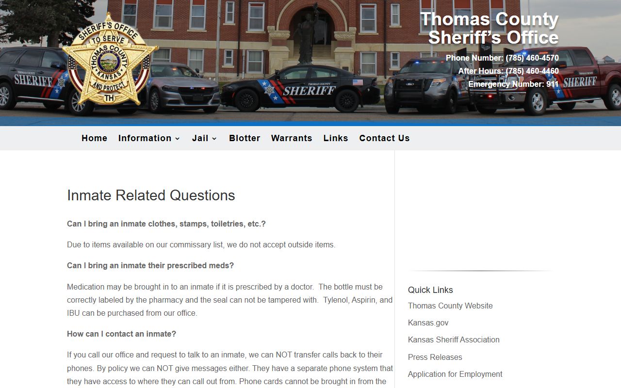 Thomas County inmate questions and jail contact rules