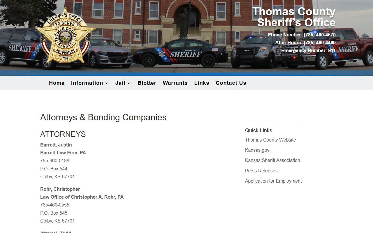 Thomas County inmate attorney and bonding company information