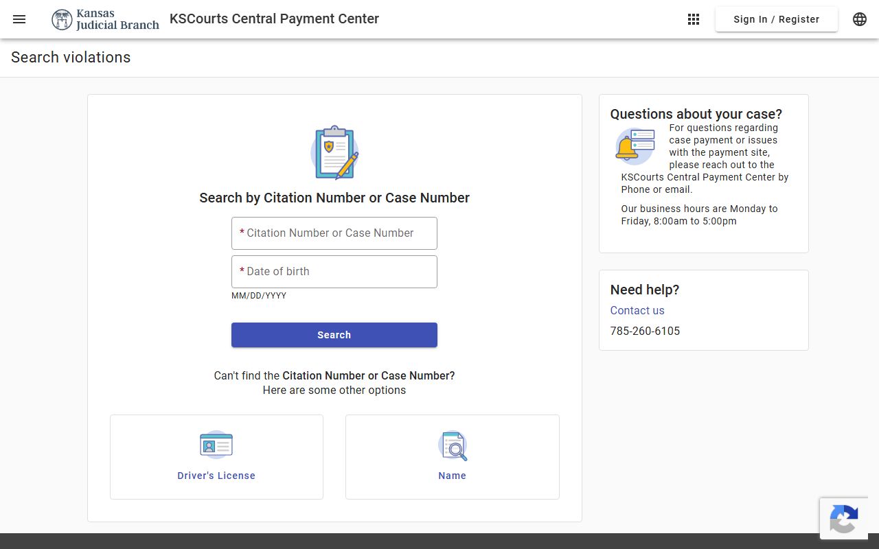 Thomas County traffic citation lookup Central Payment Center fields