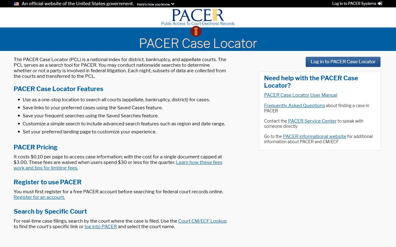 Thomas County warrant records federal PACER case locator fallback